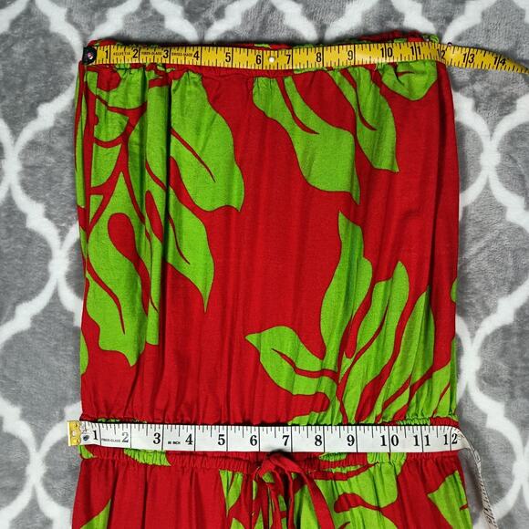 Hula Bay Jumpsuit Womens Medium Red Green Strapless Wide Leg Tropical Leaf Rayon - Picture 8 of 16